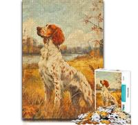Wooden Puzzle Gift, Adults, English Setter Autumn Field, 1000 Pieces | Colour and shape sorting: a practical indoor pastime during indoor leisure.