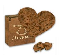 Wooden Puzzle Heart with Box 20 Pcs Reasons Why I Love You Heart Puzzle I Love You Box Couple Gift Reasons Why I Love You Gift for Valentines Anniversary Birthday