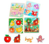 Wooden Puzzle Jigsaw Toys, Animal Fruit Jigsaw Puzzle Sets 4 Pcs, Montessori Wooden Toys, Ideal Preschool Learning Educational Gifts for 1-3 Year - Old