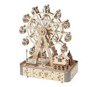 Wooden Puzzle Kit - 3D Ferris Wheel Model, One Hundred Eighty-Three Pieces Assembly, LED Light Music Function, Wooden Construction | Ideal for Stress Relief, Hobbies, Christmas, Ring