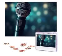 Wooden Puzzle Microphone on Stage Jigsaw Puzzle 1000 Pieces Personalized Picture Puzzle Family Decoration Puzzle for Adult Family Wedding Graduation Gift