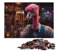 Wooden Puzzle, Picture Jigsaw, Flamingo at The Bar, 1000 Pieces | Jigsaw Puzzle - tabletop activity for celebrations with hands-on indoor leisure.