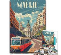 Wooden Puzzle, Picture Jigsaw, Madrid City Tram Street, 1000 Pieces | Present for puzzle enthusiasts with indoor weekend activity alone or together.