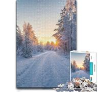 Wooden Puzzle, Picture Jigsaw, Winter Forest Road at Sunset, 1000 Pieces | For adults: Puzzle for Adults: structured assembly from border to image details on quiet evenings.