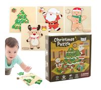 Wooden Puzzle Reindeer Santa,Christmas Tree Gingerbread Man Jigsaw Puzzles - Educational Fun Toy for Play Classroom Kindergarten Preschool