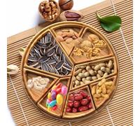 Wooden Puzzle Serving Tray with Removable Compartments - Round Food Tray (9.8 x 9.8 x 1.2 inches)