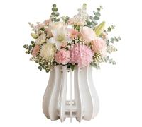 Wooden Puzzle Vase Brick Flower Display Stand Botanical Building Set Holder, Floral Brick Bouquet Rack, DIY 3D Decor Container for Tabletop Home Ornament Gift for Building Craft Lovers (Pink)
