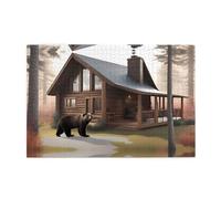 Wooden puzzle with 1000 pieces WZYWHJ Bear and the Lodge Pattern challenging for home leisure and entertainment suitable for adults and children