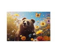 Wooden puzzle with 1000 pieces WZYWHJ Bear looking up at flowers Printing challenging for home leisure and entertainment suitable for adults and children