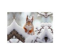 Wooden puzzle with 1000 pieces WZYWHJ Little squirrel on the snow tree Printing challenging for home leisure and entertainment suitable for adults and children