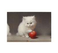 Wooden puzzle with 1000 pieces WZYWHJ Little white cat eating fruit Printing challenging for home leisure and entertainment suitable for adults and children