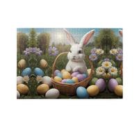 Wooden puzzle with 1000 pieces WZYWHJ Little white rabbit and Easter eggs Printing challenging for home leisure and entertainment suitable for adults and children