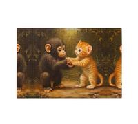 Wooden puzzle with 1000 pieces WZYWHJ Monkey and kitten holding hands Printing challenging for home leisure and entertainment suitable for adults and children