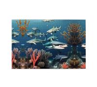 Wooden puzzle with 1000 pieces WZYWHJ Sharks under the sea Prints challenging for home leisure and entertainment suitable for adults and children