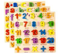 Wooden Puzzles, 3Pcs Alphabet & Number Puzzle, Educational Preschool Learning Activities Toys for 1 2 3 4 5 Year Old Boy Girl Letter Puzzle Wooden Puzzles for Toddlers 3-5 Toddler