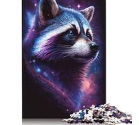 Wooden Puzzles 500 Pieces Galaxy Animal Raccoon Jigsaw Puzzle Boys And Girls Difficulty Puzzle Educational Games Family Toy 500pcs (52x38cm)