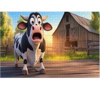 Wooden Puzzles Comical Shock Cartoon Cow Vibrant Barn Trembling Hooves Jigsaw Puzzles for Adults Impossible Puzzle Challenging Puzzle Educational Toys Decompression Game_500pcs