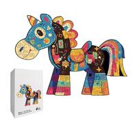 Wooden Puzzles - Educational Horse-Shaped for Learning | Timber Jigsaw with Vibrant Organic Pigments, Cognitive Development Game, Manual Dexterity Toy for Family, Grandparent, Grandchild and Travel