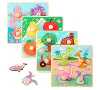 Wooden Puzzles for 1 2 3 Year Old - 4 Set Chunky Wooden Jigsaw Puzzles for Kids, Farm Animals, Fruits & Marine Creatures Peg Puzzle, Montessori Educational Learning Toy Gifts for Toddlers