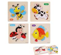 Wooden Puzzles for 1 2 3 Year Olds,4 Pieces Wooden Animal Puzzle,Wooden Shape Puzzle Suitable for Birthday Gifts for Children Aged 1 2 or 3 (Calf+Bee+Ladybug+Fish)