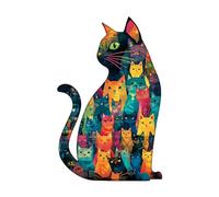 Wooden Puzzles for Adults, 175pcs Feline Mosaic Wood Puzzle, Unique Animal Shape Puzzles with Wood Box, 36.5 * 23.4cm Wooden Puzzle for Family Game and Birthday Gifts for Friend