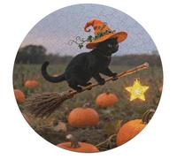 Wooden Puzzles for Adults, 195Pcs Pumpkin Witch Cat Wooden Jigsaw Puzzles, Unique Shaped Puzzle Games Challenge Holiday Puzzle Home Decor