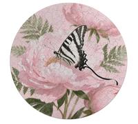Wooden Puzzles for Adults, 195Pcs Ribbon Butterfly on Peony Wooden Jigsaw Puzzles, Unique Shaped Puzzle Games Challenge Holiday Puzzle Home Decor
