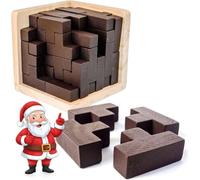 Wooden Puzzles for Adults 3D Brain Teaser T-Shape Cube in Dark Brown, 54 Piece Wooden Puzzle Box, Genius Skill Building Challenge for Ages 8+, Desk Toy and Stocking Stuffer Gift by Sharp Brain Zone