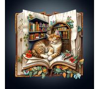 Wooden Puzzles for Adults, Cat in The Book Wooden Jigsaw Puzzle for Adults, Unique Shape Wood Puzzles Adult, Book Lovers Gifts for Teens, Wall Art Home Decor(M-10.6 * 10.4in- 195 Pieces)