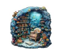 Wooden Puzzles for Adults, Undersea Book House Wooden Jigsaw Puzzle for Adults, Unique Shape Wood Puzzles Adult, Presents for Women and Men, Wall Art Home Decor(L-13.4 * 13.3in- 225 Pieces)