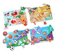 Wooden Puzzles for Toddlers, 4 Pack (Animals/Sports/Vegetables/Tools) Jumbo Knob Wooden Matching Puzzle, Montessori Preschool Educational Fine Motor Skill Peg Puzzle Set Toys for Boy Girl Ages 1+