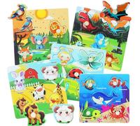 Wooden Puzzles for Toddlers, Jumbo Knob Wooden Matching Puzzle, Montessori Preschool Educational Fine Motor Skill Peg Puzzle Set Toys for Boy Girl Ages 1+