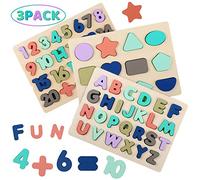 Wooden Puzzles for Toddlers, Kesletney Wooden Alphabet Number Shape Learning Puzzles for Kids, Preschool Educational Toys Gift for Boys Girls Ages 3 4 5 6 Years Old