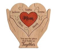 Wooden Puzzles - Heart Shape Table Sign for Home, Polished Timber Grain with Interlocking Segments & Engraved Names for Living Room, Apartment Decor, Holiday Parties and Family Gatherings