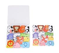 Wooden Puzzles Toys Educational Early Learning Wooden Matching Sorting Stacking Toys with Storage Box for Boys Girls Easter Birthday Gifts Present (Animals)
