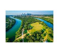 Wooden Puzzles Zilker Park Town Lake Aerial Drone View Above Austin Texas Skyline Jigsaw Puzzles for Adults 1000 Pieces Impossible Puzzle Challenging Puzzle