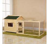 Wooden Rabbit Coop, Outdoor Bunny Cages with Run and Asphalt Roof, Pet House Perfect for Rabbits Guinea Pigs Chicken Duckling(Original wood green,75 * 68 * 75CM)