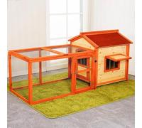 Wooden Rabbit Coop, Outdoor Bunny Cages with Run and Asphalt Roof, Pet House Perfect for Rabbits Guinea Pigs Chicken Duckling(Original wood red,85 * 78 * 88CM)