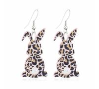 Wooden Rabbit Earrings Easter Day Lightweight Charm Leopard Print Bunny Hare Animal Nature Wood Teardrop Geometric Dangle Drop Earrings for Women Festival Party Holiday Jewelry Gifts, Wood Acrylic, No