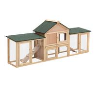PawHut Wooden Deluxe Rabbit Hutch w/ Ladder and Outdoor Run, Brown