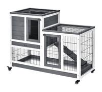 Wooden Rabbit Hutch Grey Fir Wood 110x50x86cm Two-Tier Wheels Lockable SlideTray
