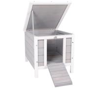 Wooden Rabbit Hutch Grey Fir Wood 43x51x42cm Elevated Openable Roof FrontRampLck