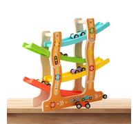 Wooden Race Track Car, 4 Layer Car Ramp Vehicle Toy Set, Ramp Early Learning Glider Toy, Motor Skills Race Tracks for Kids, Develop Cognitive Skills for 2+ Year Old Boys Girls