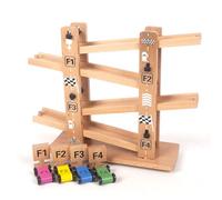 Wooden Race Track - Toddler Car Racing Ramp, Compact Wood Slide Toy | Multi-Level Vehicle Track Set, Early Learning Car Drop Tower Preschool Boys Girls Indoor Thrilling Fun Skill Development