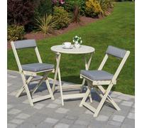 Wooden Raffles Bistro Set - Foldable Table & 2 Chairs with Cushions Greenhurst Off White One Size