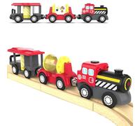 Wooden Railway Track Accessories, Battery Operated Locomotive Train, Magnetic Railway Toy for Toddlers, Track Set, Suitable for All Major Brands Train Set