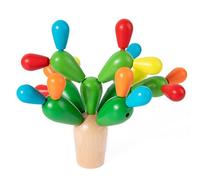 Wooden Rainbow Cactus - Learning Sculpture Stacker, Portable Solid Wood, Curved Lightweight Construction | Multicolor Gradient Pieces for Desert Playful Theme, Skill Builder