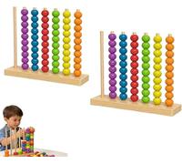 Wooden Rainbow Colour Stacking Sorting Toy, Threading Beads Abacus, Colour Matching Educational Learning Game for Kids (E)