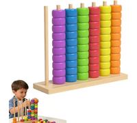 Wooden Rainbow Colour Stacking Sorting Toy, Threading Beads Abacus, Colour Matching Educational Learning Game for Kids (A)