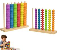 Wooden Rainbow Colour Stacking Sorting Toy, Threading Beads Abacus, Colour Matching Educational Learning Game for Kids (C)